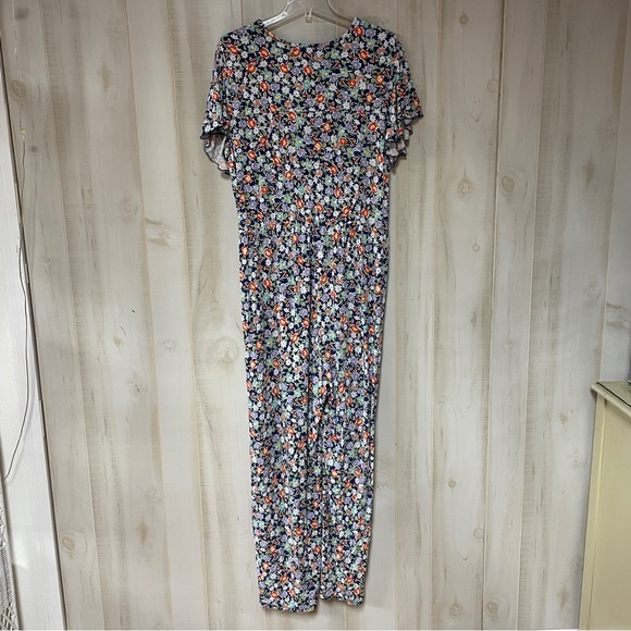 Loveappella Navy Blue Purple White Floral Faux Wrap Elastic Waist Jumpsuit Sz 3X - Picture 7 of 8